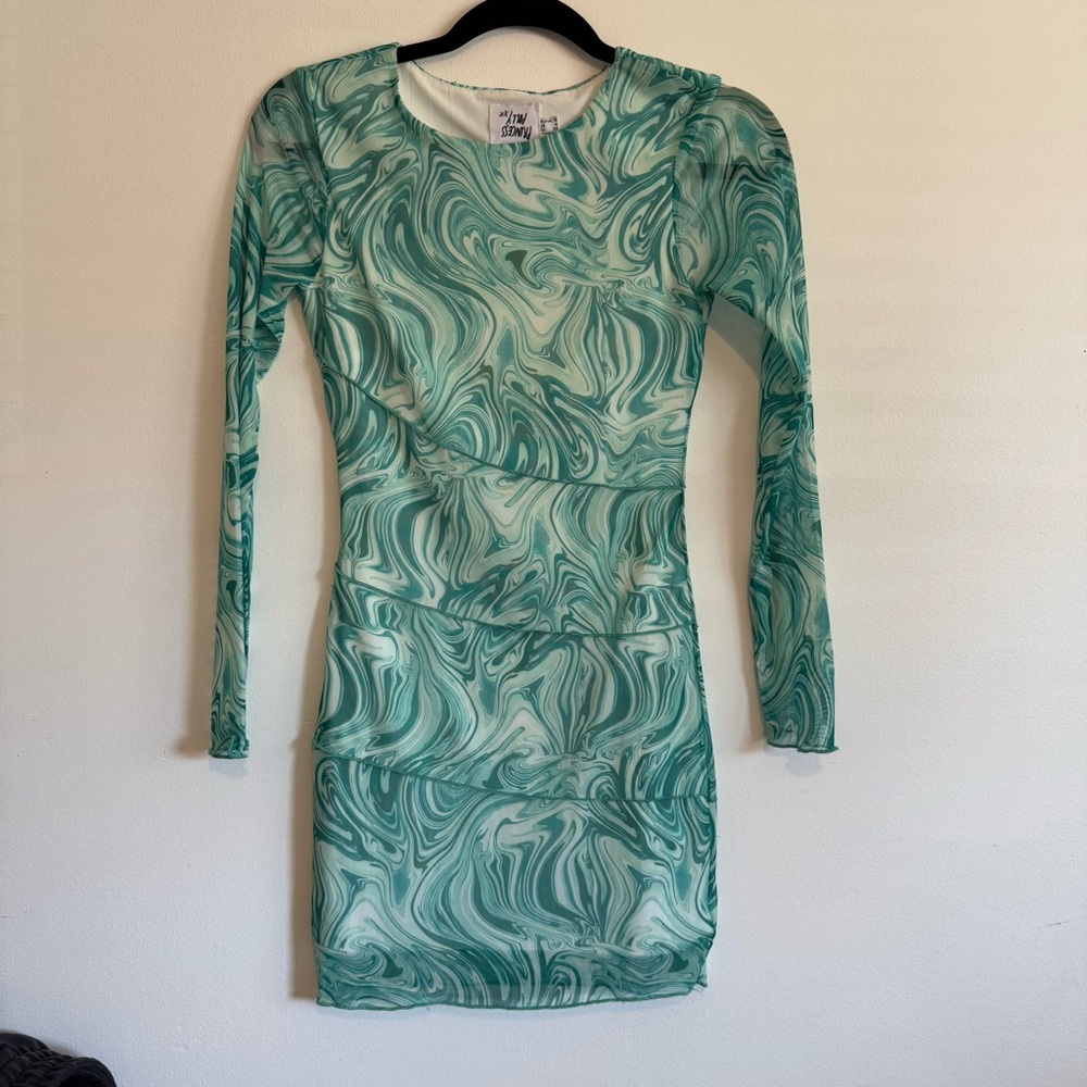 Princess Polly Teal Marble Long Sleeve Dress